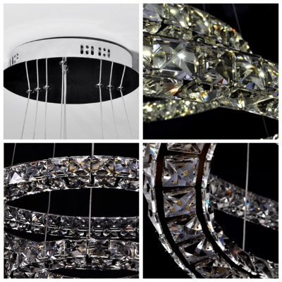 Bold and Chic Round Crystal Two Rings Shaped Pendant Light Embedded by Crystal Diamonds