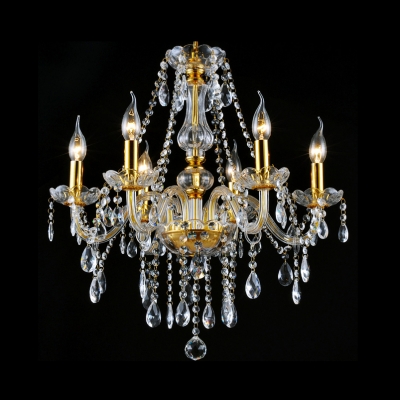 Bright Clear Crystal Strands Cascades 6 Candle Lights Classic Style Chandelier