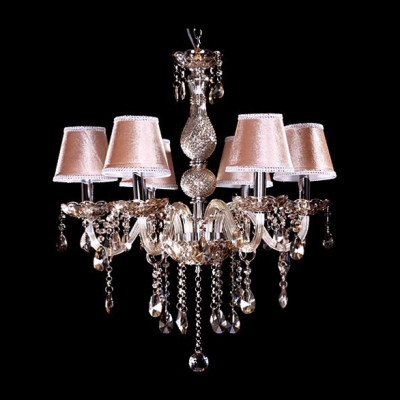Brilliant Fabric Shade Bright Hand Cut Crystal Droplets Dining Room Chandelier