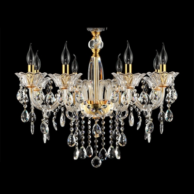 Clear Crystal Bobeche and Hand Cut Crystals Shinning Gold Chandelier