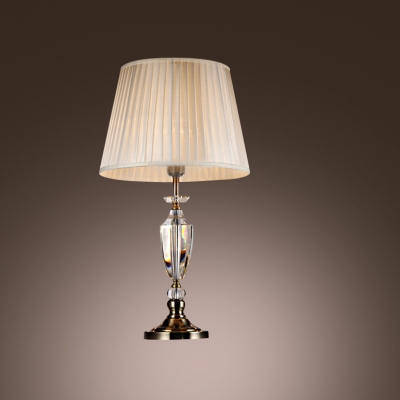 Delicate Pleated Beige Fabric Shade and Crystal Urn Center Formed Traditional Look Table Lamp
