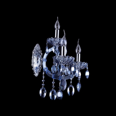 Elegant Blue Crystal and Chrome Add Charm to Stunning Three Light Wall Sconce