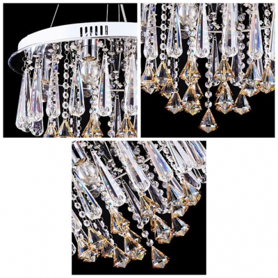 Engraving Six Lights Steel Finish Large Pendant Light Adorned withBeautiful Crystal Cascade