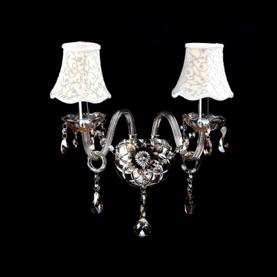 Graceful Two Light Wall Sconce Completed with Grand Ivory Fabric Shades