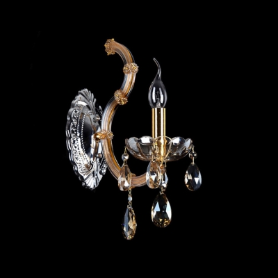 Grand Gold Finish and Delicate Canopy Add Elegance to Striking Single Light Crystal  Wall Sconce