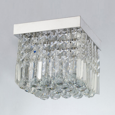 Lovely Cube Crystal Rain Flush Mount with Stainless Steel Chrome Finished Canopy