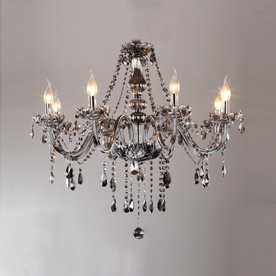 Majestic and Bold Smoky Gray Arms and Droplets 8-Light Chandelier Lighting