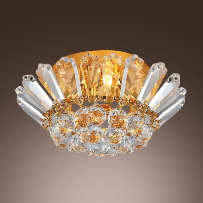 Majestic and Luxurious Gold Finish and Clear Crystal Bowl Flush Mount Ceiling Light