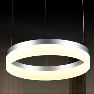 Silver Pratical Simple LED Round Pendant in One Tier
