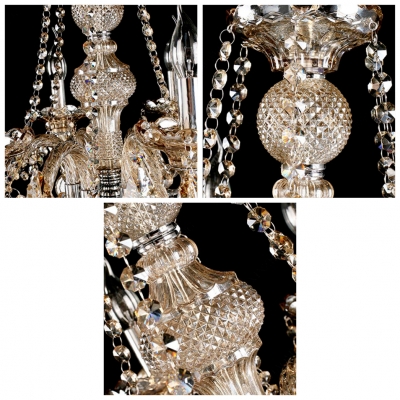 Six-Light Gorgeous Amber Crystal Pendaloques and Beads Traditional Chandelier