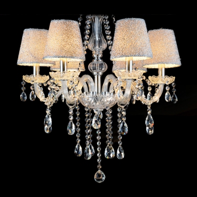 Stunning Faceted Clear Crystal Droplets Sleek and Classic 6-Light Chandelier