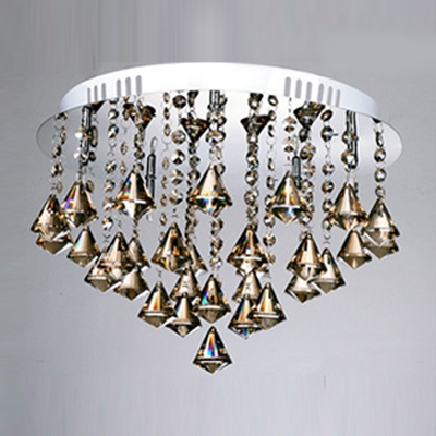 Warm and Gorgeous Amber Crystal Diamonds Suspended and Chrome Finished Flush Mount