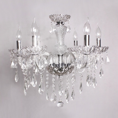 All Clear Crystals Six Candle Lights Glittering Chandelier for Living Room