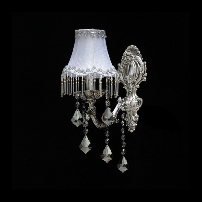 Beautiful Grey Fabric Shade and Crystals Embellished Stunning Single Light Wall Sconce Offers Glamorous Addition to Your Home Decor