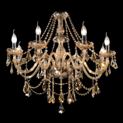 Bright Clear Crystal Strands Waterfall 8 Candle Lights Classic Chandelier