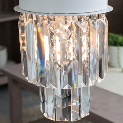 Clear Crystal Prisms Tired and White Canopy Flush Mount Lighting in Brilliant Design