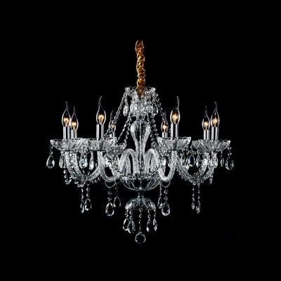 Clear Crystal Strands and Droplets Waterfall 8-Light Resplendent Chandelier