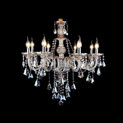 Eight-Light Traditional Candle Style Hanging Sparkling Crystal Drops Chandelier