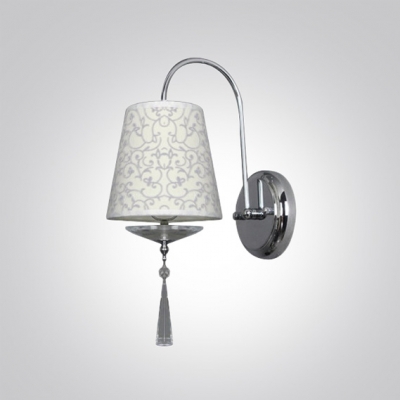 Elegant Curving Scrolls and White Fabric Shade Add Glamour to Dazzling Crystal Accent Modern Wall Sconce