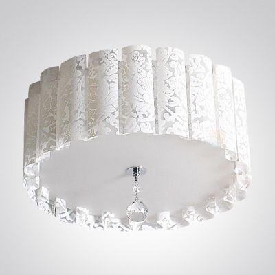 Elegant Drum Acrylic Shade Flush Mount Ceiling Light with Single Crystal Strand