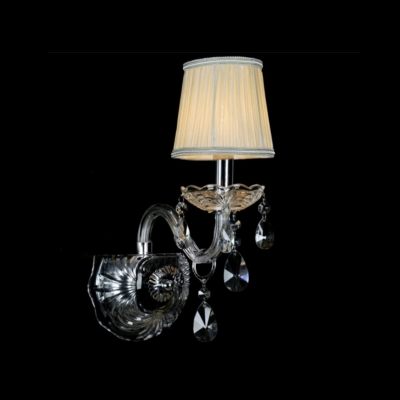 Fabulous One-light Wall Sconce Features Clear Crystal Drops and Beige Fabric Shade Creating Elegant Look