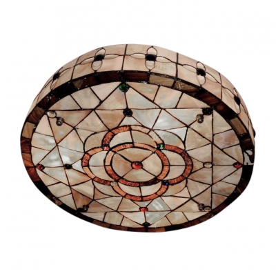 Fancy Three Lights Floral Shell-made Shade Tiffany Flush Mount Ceiling Light