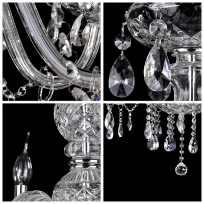 Glamorous Chandelier Provides Glitter and Glamour with  Sparkling Crystal Complemented by Silver Finish Accents