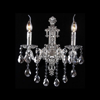 Glistening Wall Sconce Featured Sleek Strolling Arm and Clear Lead Crystal