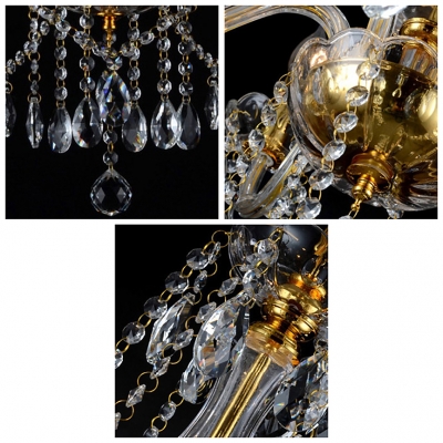 Golden Luxurious Four Lights Dainty Crystal Droplets Classic Style Living Room Chandelier