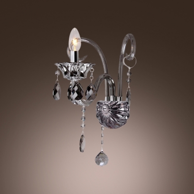 Graceful Curving Arms and Single Candle-style Light Formed Impressive Crystal Wall Sconce