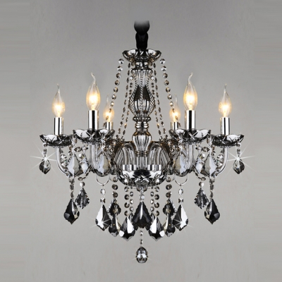 Gracefully Smoky Gray Crystal Strands and Droplets 6-Light Traditional Chandelier