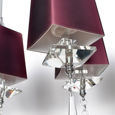 Kitchen Area Pendant Adorned with Dark Purple Shades and Pair with Beautiful Faceted Crystal Drops