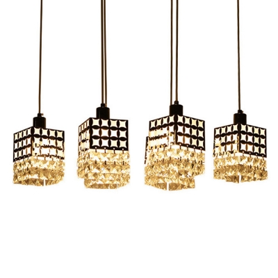 Lavish Multi-Light Pendant Adorned with Rectangular Shades and Graceful Cleat Crystal Beads