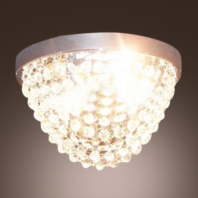 Lush Exquisite Flushmount Ceiling Light Features Stunning Strands of Crystal Hang From Circle Chrome Finish Canopy