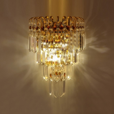 Luxurious Gold Finish Frame Pairs with Shining Clear Square Crystals Composed Elaborate Two-light Wall Sconce