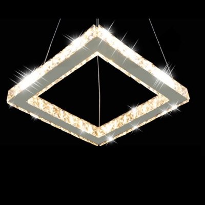Modern and Elegant Square Large Pendant Light Accented by Hand Cut Crystal Beads