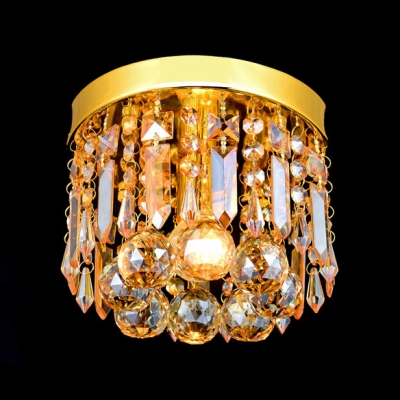Round Golden Finish Warm and Lavish Crystal Prisms and Drops Flush Mount Lighting