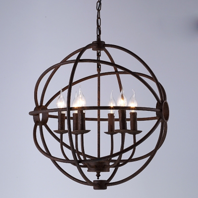 Rust Finished Nobelty Globe Cage Industrial Suspension LED Pendant