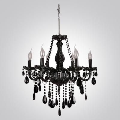 Splendid and Bold Jet Black All Crystal 6-Light Classic Style Chandelier