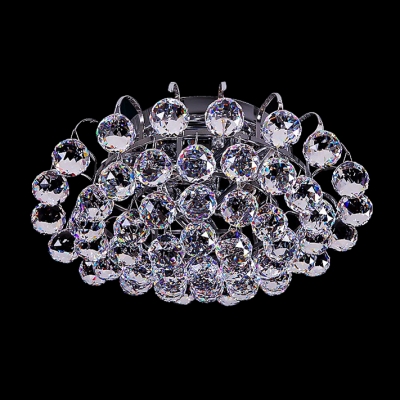 Stunning Chrome Finish and Crystal Cascade Completed Delightful Three Light Flush Mount Ceiling Light with Graceful Scrolls