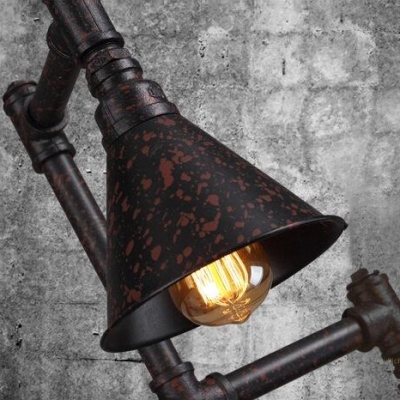 Three Lights Industrial Retro Pipe Accent Floor Lamp with Cone Shades