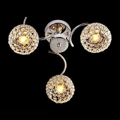 Three Lights Semi Flush Mount  Light Features Metal Globe Frame and Beaded Shades
