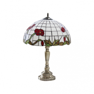 Traditional Antique Brass Finish Botanic Pattern Glass Shade Tiffany Table Lamp