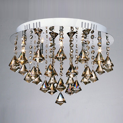 Warm and Gorgeous Amber Crystal Diamonds Suspended and Chrome Finished Flush Mount
