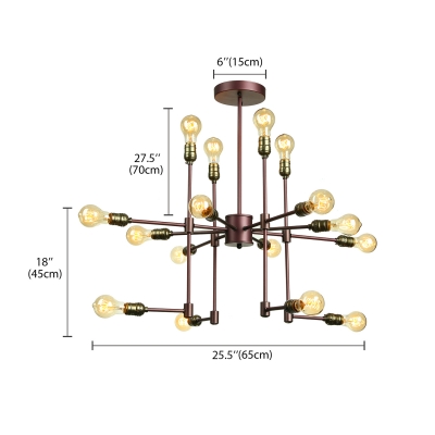 Sputnik 16 Light Chandelier in Bronze Finish Restaurant Industrial Style Multi Light Pendant in Wrought Iron