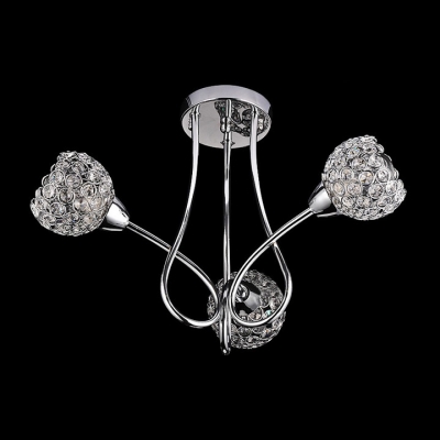 3-lights Artful Semi Flush Ceiling Light Accented by Elegant Scrolls and Crystal Beaded Shades