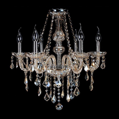 6-Light Shinning Clear Crystal Chains and Drops Candle Light Classic Chandelier
