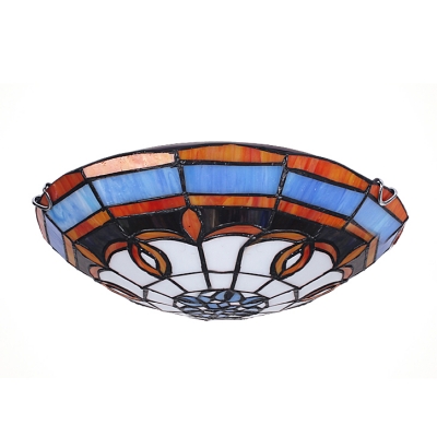 Assorted Color Symmetrical Pattern Accented Flush Mount Ceiling Light in Tiffany Style