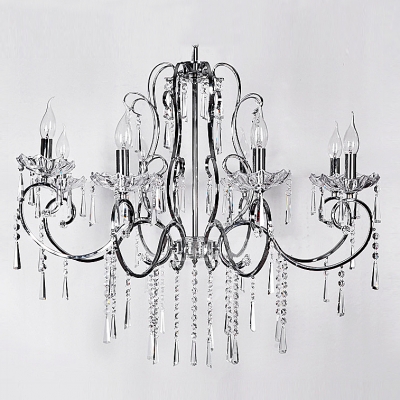 Chrome Finished 8-Light Crystal Strands and Droplets Contemporary Chandelier