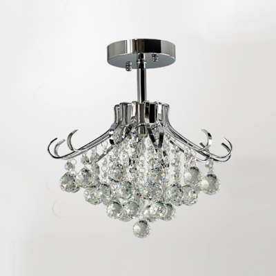 Clear Crystal Balls Cascades Metal Scrolls Semi-Flush Mount  in Contemporary Style